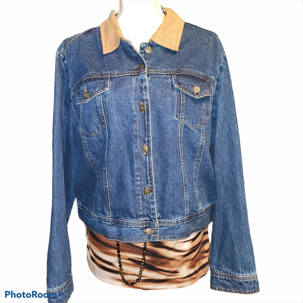 Studio Ease Denim Jacket Faux Suede Collar